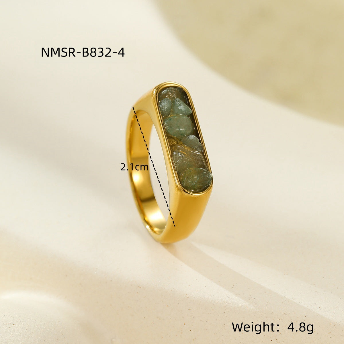 Minimalist French Vintage Style Stainless Steel Ring with Natural Stone Inlay for Women