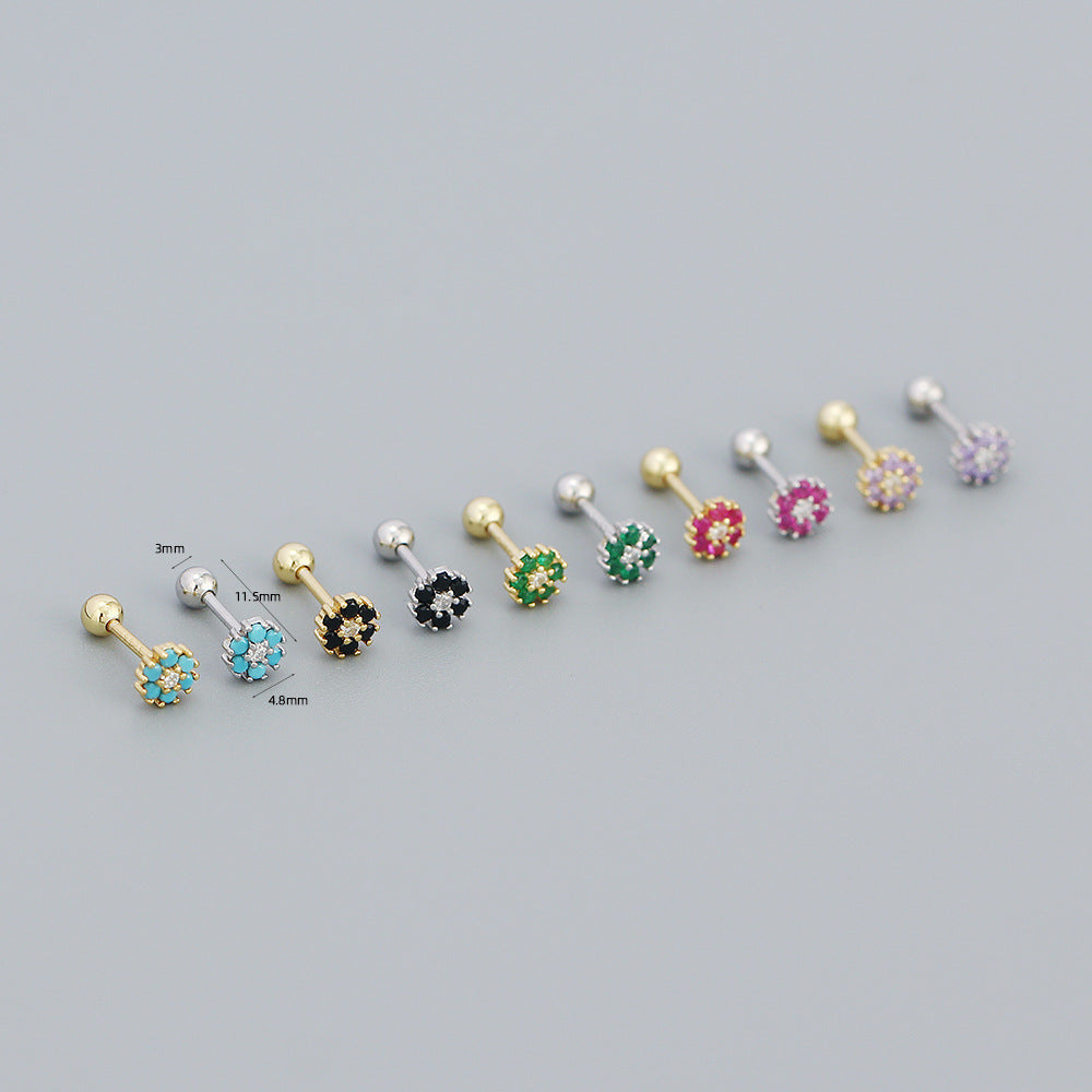 Pendientes minimalistas de plata de ley 925 con incrustaciones florales de circonita cúbica