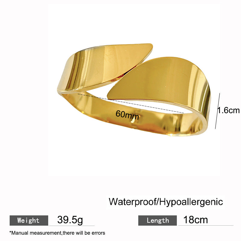 Minimalist Two-Tone Geometric Round Open Cuff Titanium Steel Bracelet