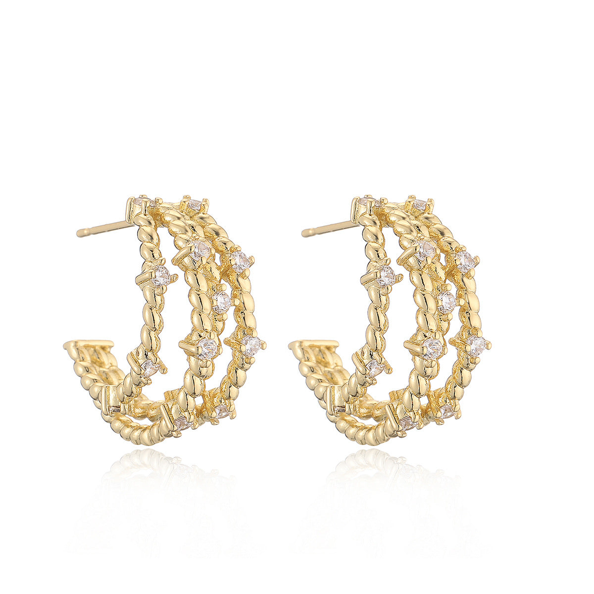 Orecchini a Goccia Minimalisti in Rame con Placcatura in Oro 18K e Dettagli in Zircone per Donna