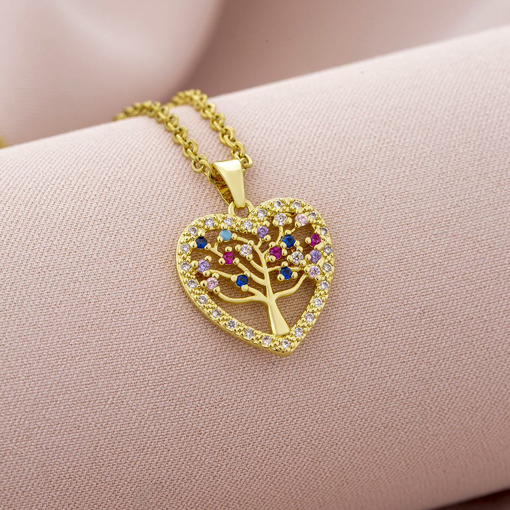 Collar con Colgante del Árbol de la Vida de Moda para Mujer en Cobre con Baño de Oro, Diseño Geométrico, Cadena tipo O, Estilo Minimalista y Versátil