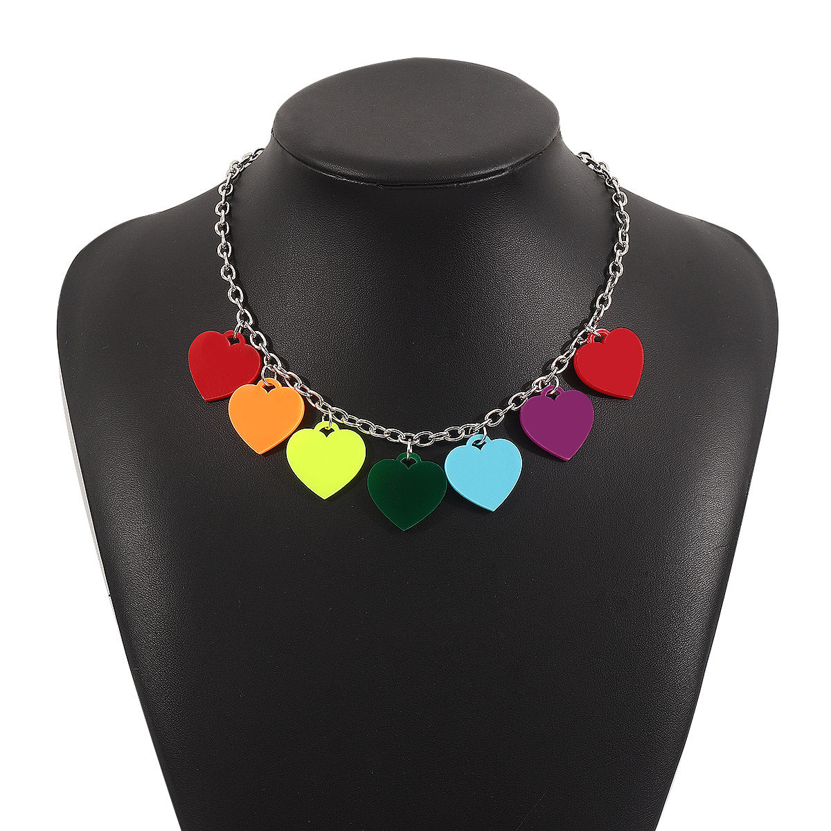 Dulce collar de acrílico con forma geométrica minimalista, colgantes de estrella y corazón, acabado galvanizado, delicada cadena para la clavícula para mujer