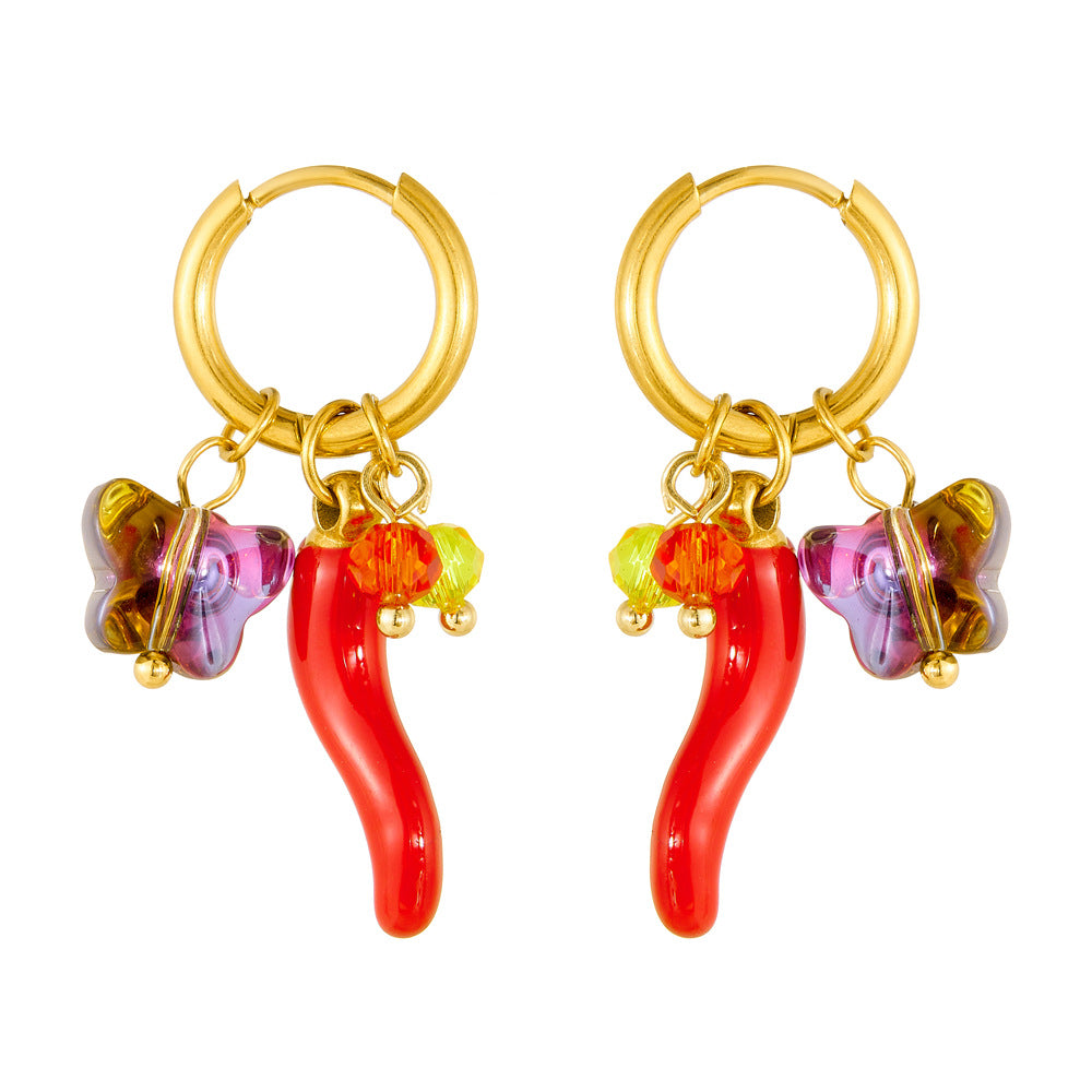 Sweet Gold Plated Stainless Steel Butterfly Round Earrings