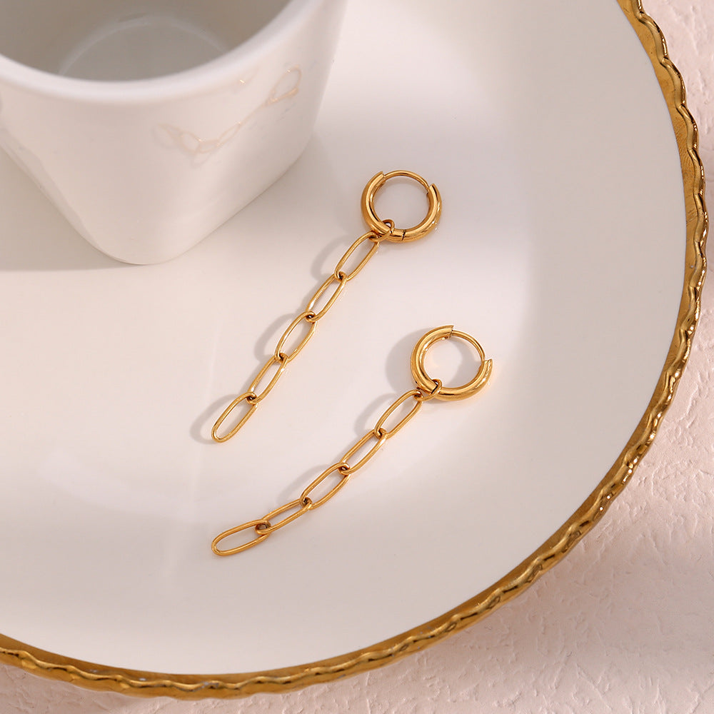 Pendientes de cadena largos con diseño geométrico minimalista, de acero inoxidable chapado en oro de 18 quilates para mujer