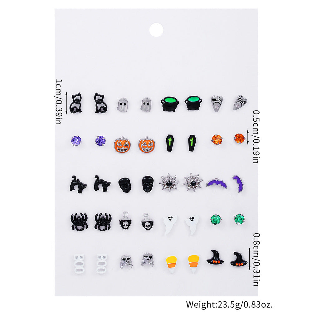 Cartoon Animal Alloy Plated Earrings for Women Halloween Pumpkin Ghost Cat Spider Eye Design