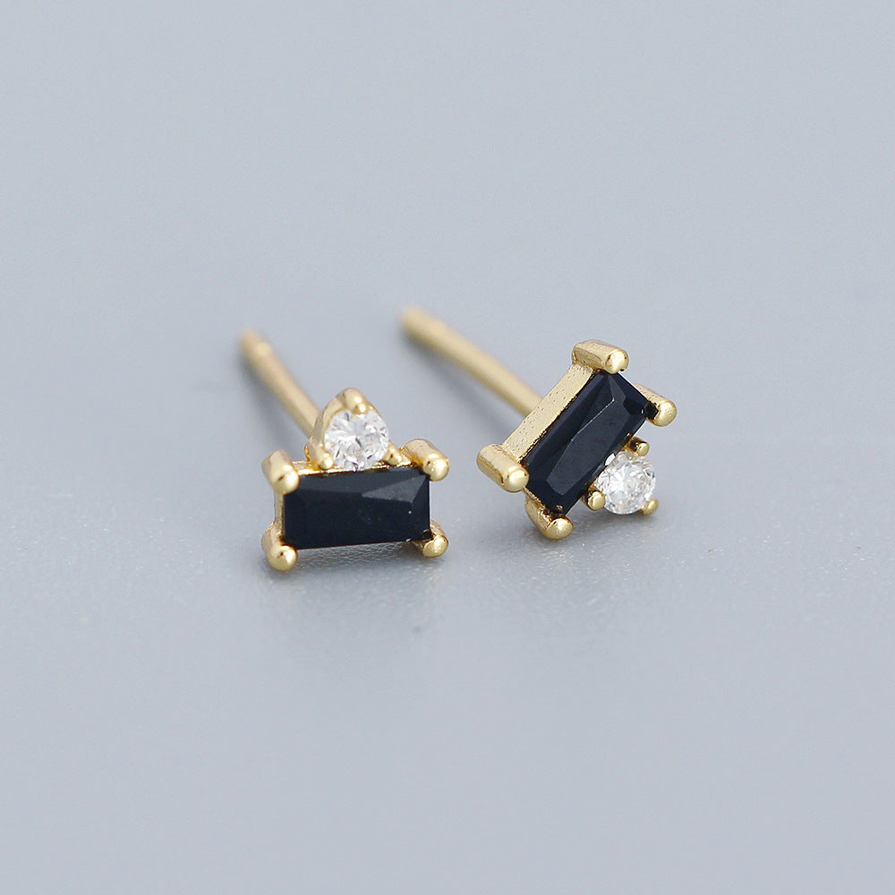 Minimalist 925 Sterling Silver Square Cubic Zirconia Stud Earrings for Women