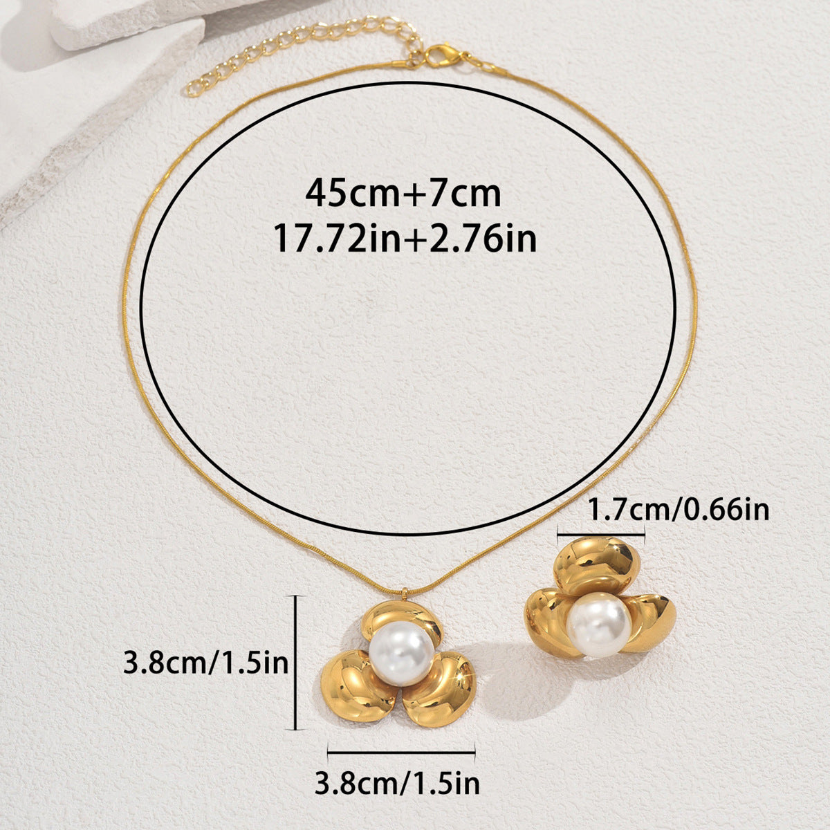 Collana con ciondolo floreale e anello alla moda da donna, in lega, a forma di cuore con perle intarsiate, catena a clavicola con anello a fascia aperta