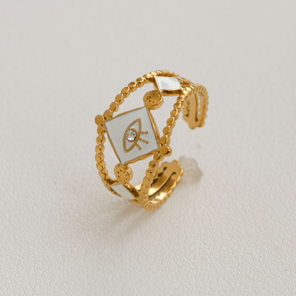 Anillo minimalista de acero de titanio con forma de girasol para mujer, con banda abierta ajustable y acabado chapado en oro