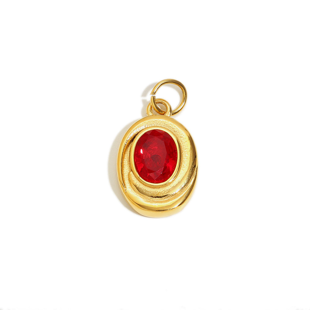 Ciondolo Charm a Barra Minimalista con Zirconi Cubici Quadrati Ovali in Acciaio Inossidabile Placcato Oro 18K
