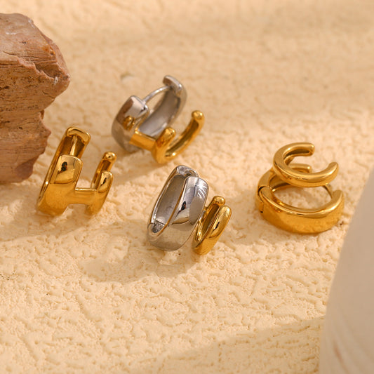 Creative Geometric Stainless Steel Earrings with 18K Gold Plating for Women