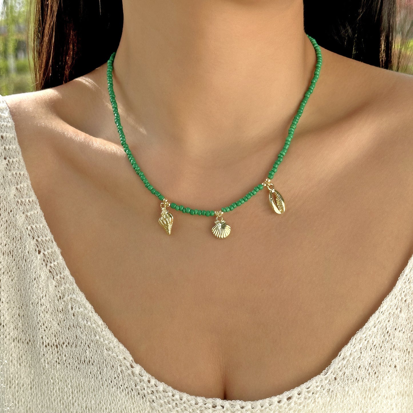 Bohemian Sweet Geometric Ceramic Resin Fish Starfish Turquoise Tassel Beaded Necklace for Women
