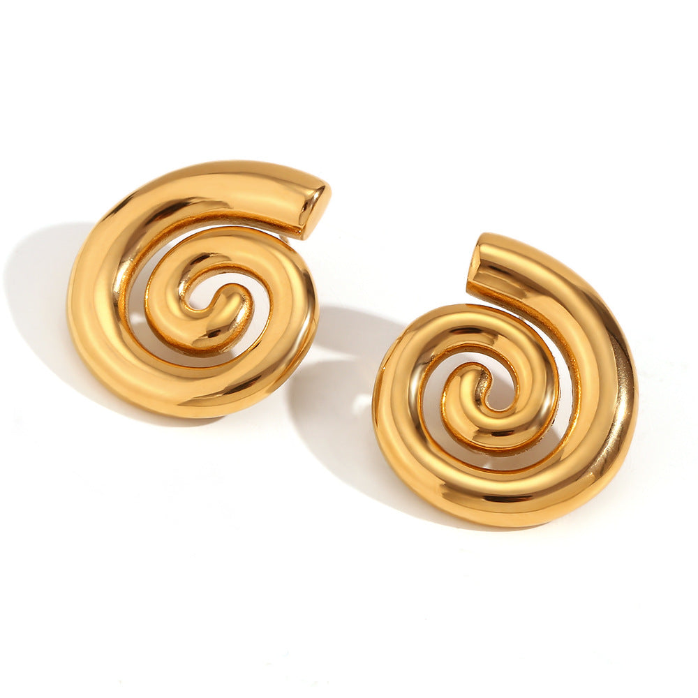 Orecchini a spirale a forma di conchiglia in acciaio inossidabile placcato oro 18K con design geometrico minimalista alla moda da donna