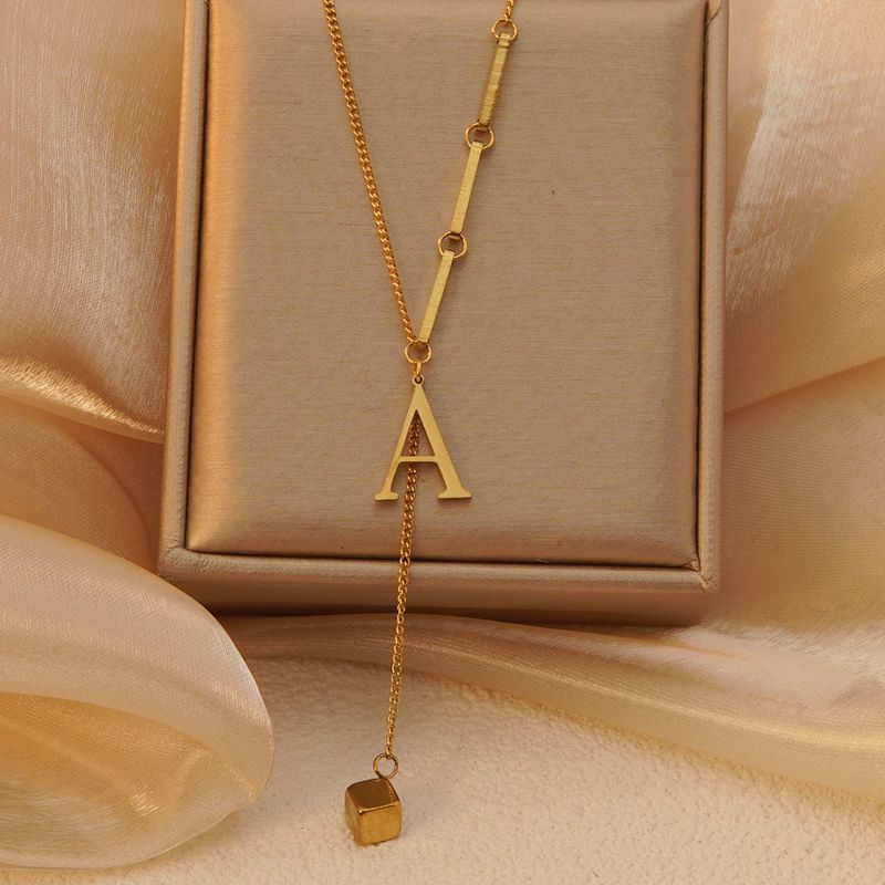 Minimalist Titanium Steel Letter Pendant Necklace with Tassel for Women