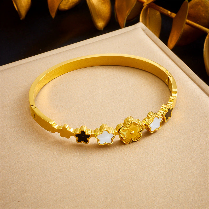 Bracciale in acciaio inossidabile a tema floreale di lusso con fiore di prugno