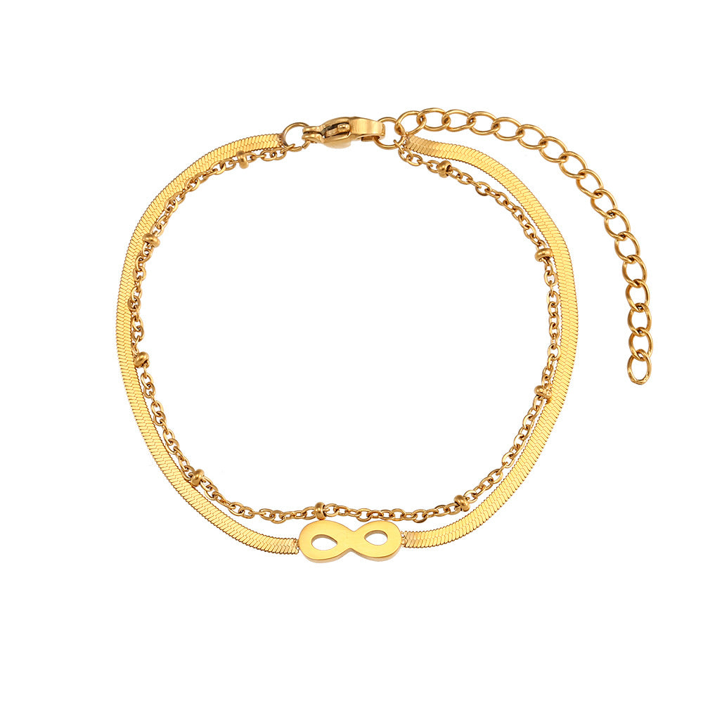 Fashionable Geometric Stainless Steel Twisted Beaded Double-Layer Star Bracelet with Plated Finish for Women