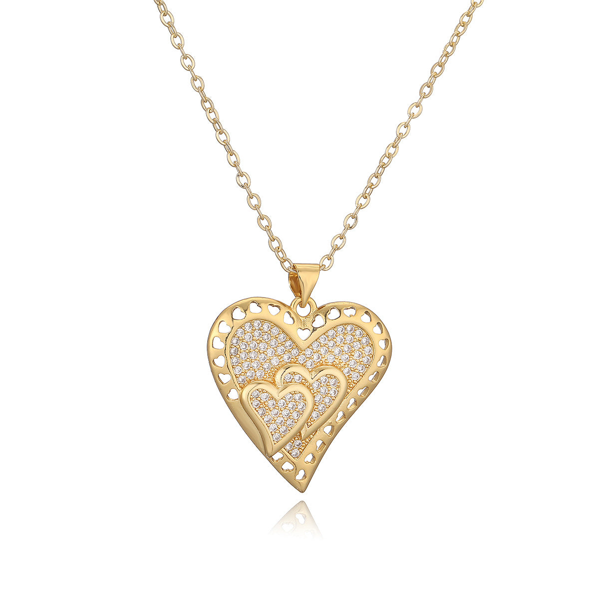Minimalist Heart-Shaped Copper Pendant Necklace with 18K Gold Plating and Zircon Accents for Women