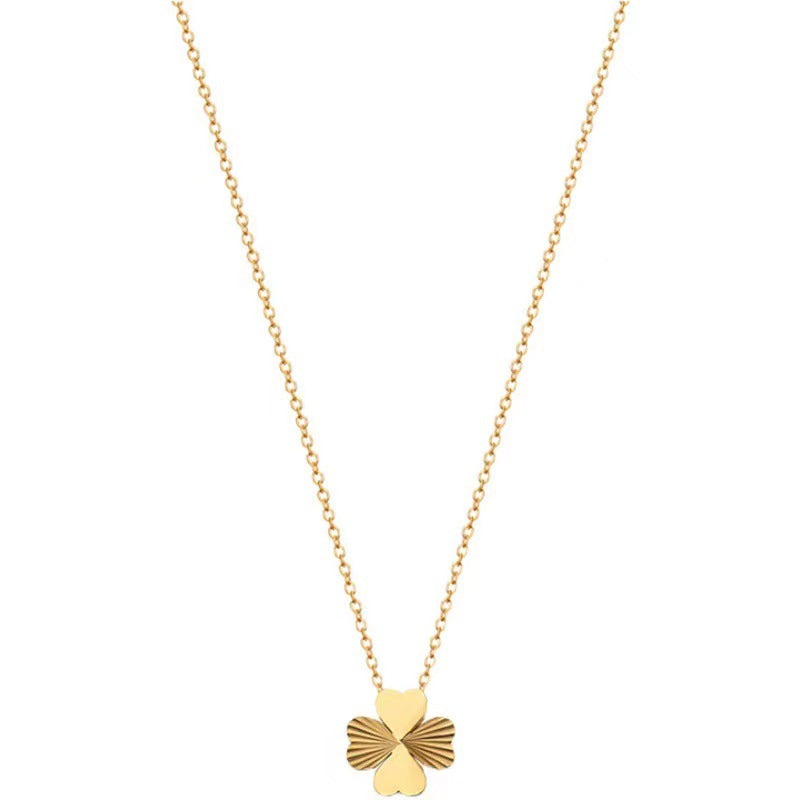 Luxury 18K Gold Plated Four-Leaf Clover Titanium Steel Necklace for Women O-Chain Pendant