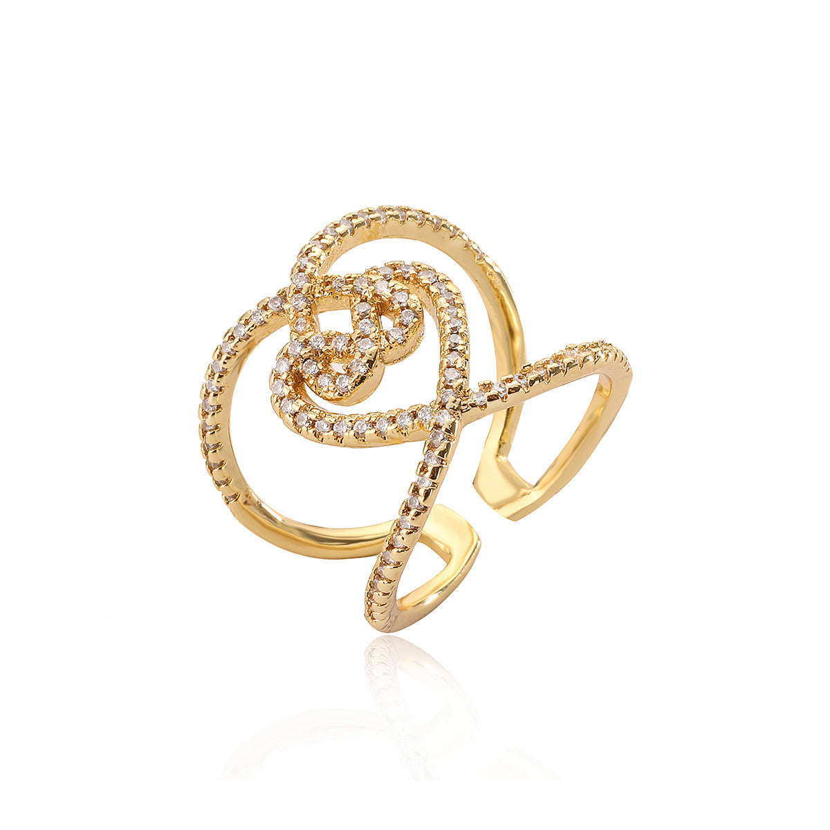 Anello da donna minimalista geometrico vuoto in rame con micro-pavé e design irregolare