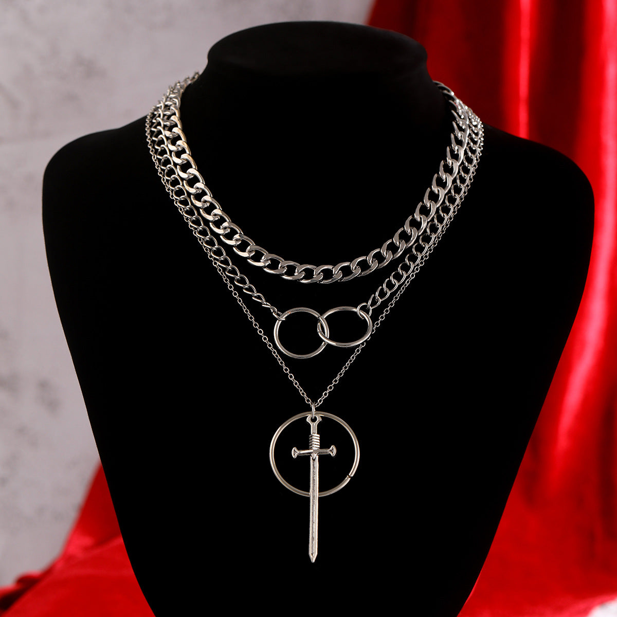 Gothic Geometric Alloy Plated Pendant Necklace with Curb Chain for Women