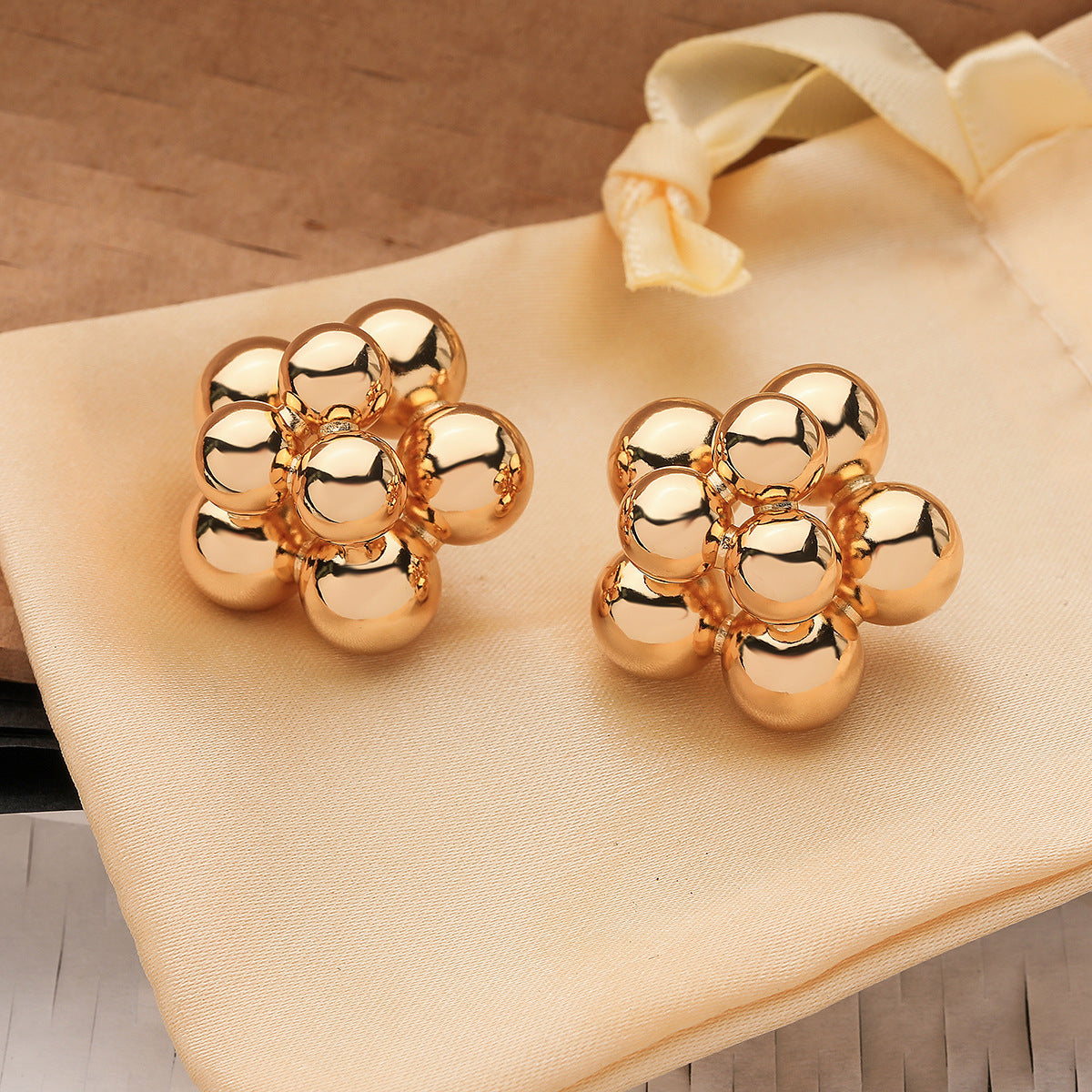 Minimalist Floral Geometric Copper Earrings with Gold Plating for Women