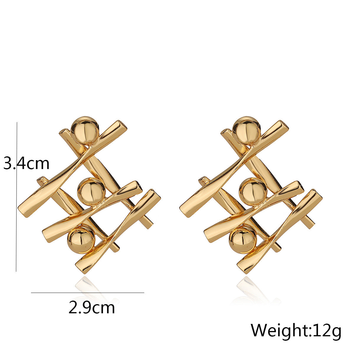 Orecchini a perno geometrici irregolari alla moda per donna in rame con placcatura in oro vero, design di lusso minimalista