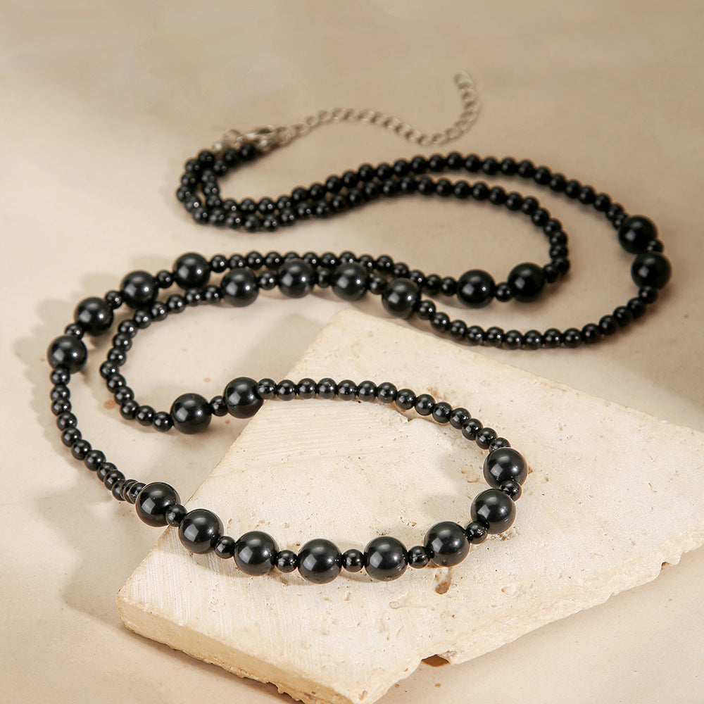 Minimalist Elegant Multi-Layer Round Pearl Necklace Long Cable Chain Sweater Chain for Women and Men