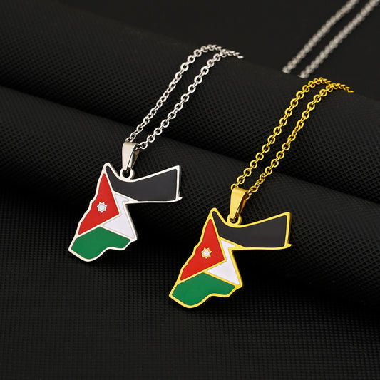 Collana Pendente Geometrica Retrò in Acciaio al Titanio con Finitura Smaltata su Catena a Maglie per Unisex