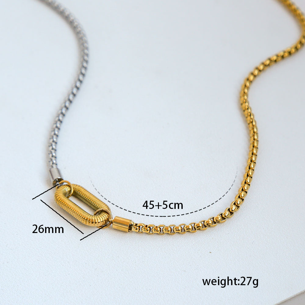 Collar con colgante en forma de U y lágrima, chapado en oro de 18 quilates, de acero inoxidable de lujo minimalista con cadena entrelazada en tono dorado y plateado