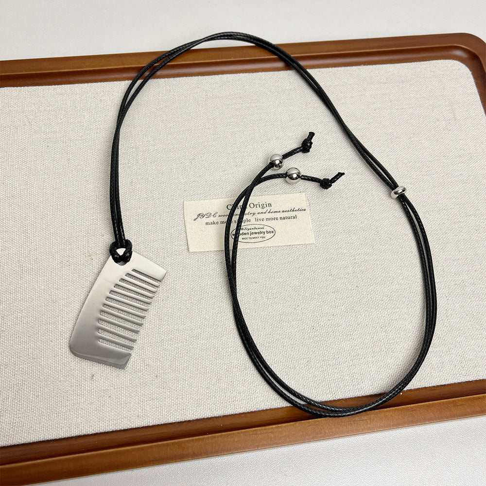 Casual Titanium Steel Plated Comb Pendant Necklace for Unisex