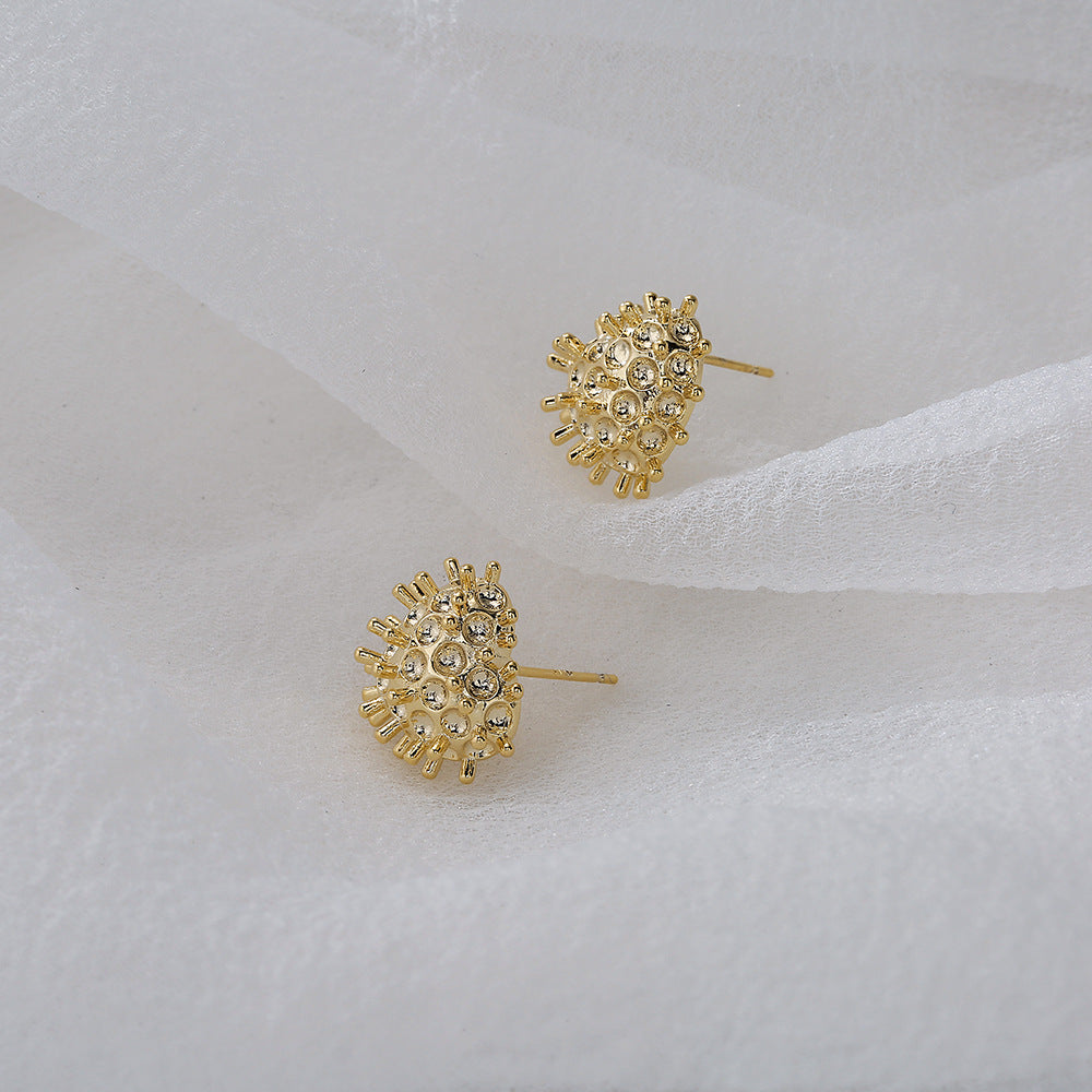 18K Gold Plated Brass and 925 Sterling Silver Post Heart Stud Earrings for Women
