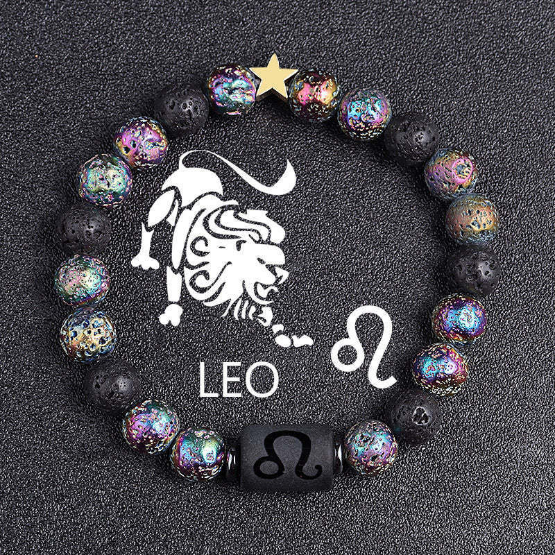 Casual Plated Volcanic Stone Star Beaded Bracelet 8mm Unisex Zodiac Jewelry