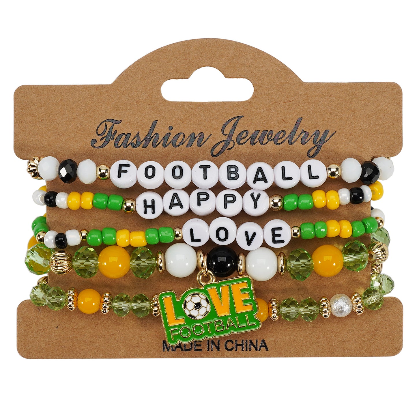 Pulsera Geométrica Bohemia de Cuentas de Cristal con Elementos de Fútbol, Joyería Deportiva Unisex para Aficionados