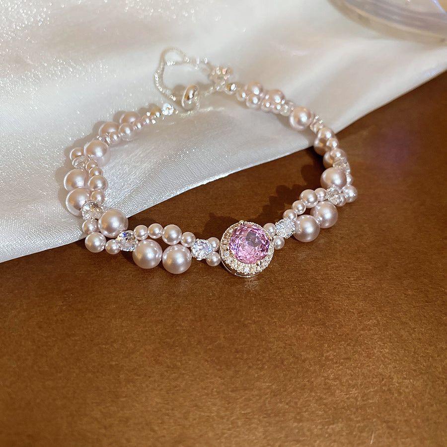 Vintage Luxury Geometric Cubic Zirconia Inlaid Pearl Bracelet for Women