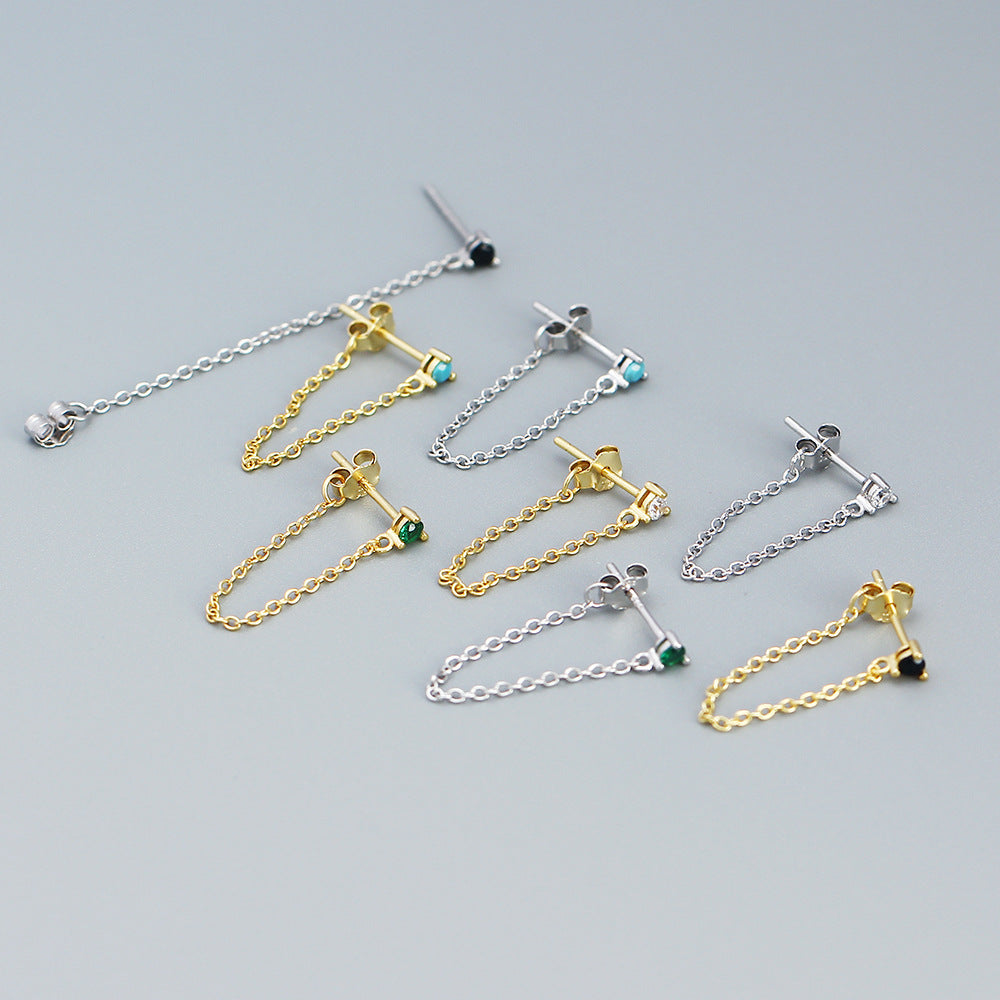 Orecchini a Filo Pendenti in Argento Sterling S925, Minimalisti, Geometrici, con Strass, da Donna