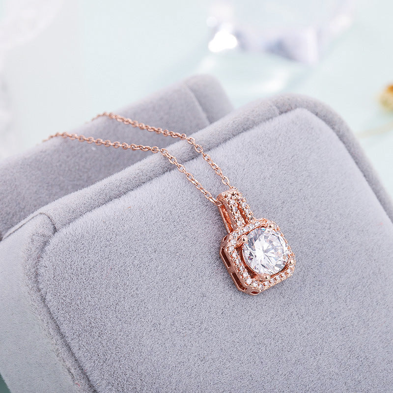 Geometric Original Design Titanium Steel Necklace with Faceted Square Pendant for Women, Hypoallergenic Locket Chain