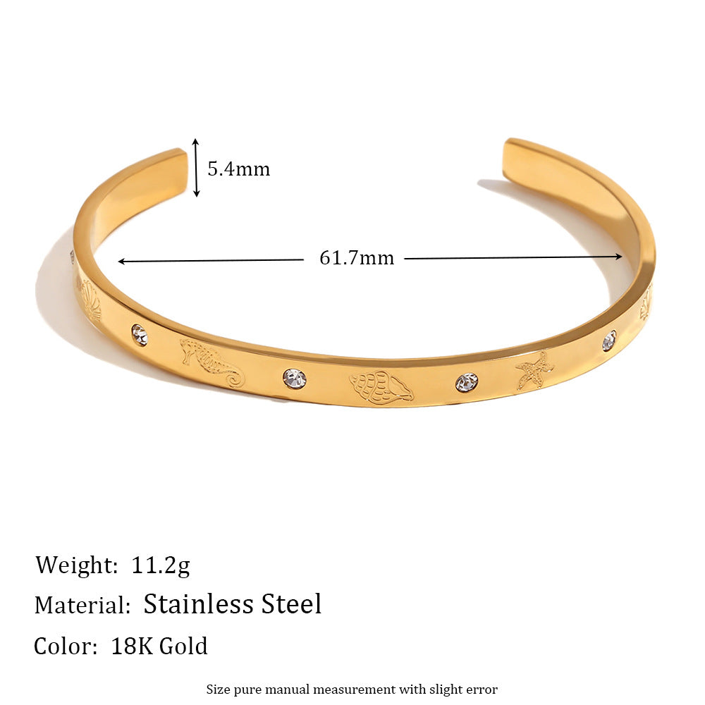 Minimalist Ocean-Inspired Stainless Steel Plated 18K Gold Bracelet for Women with Geometric Pattern