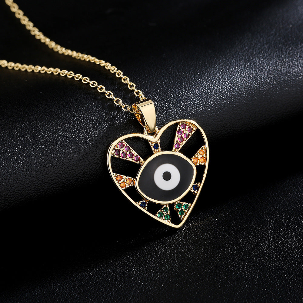 Enamel Evil Eye Pendant Necklace in Gold Tone with Geometric Design for Women