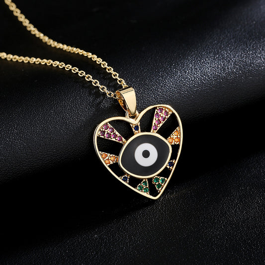 Enamel Evil Eye Pendant Necklace in Gold Tone with Geometric Design for Women