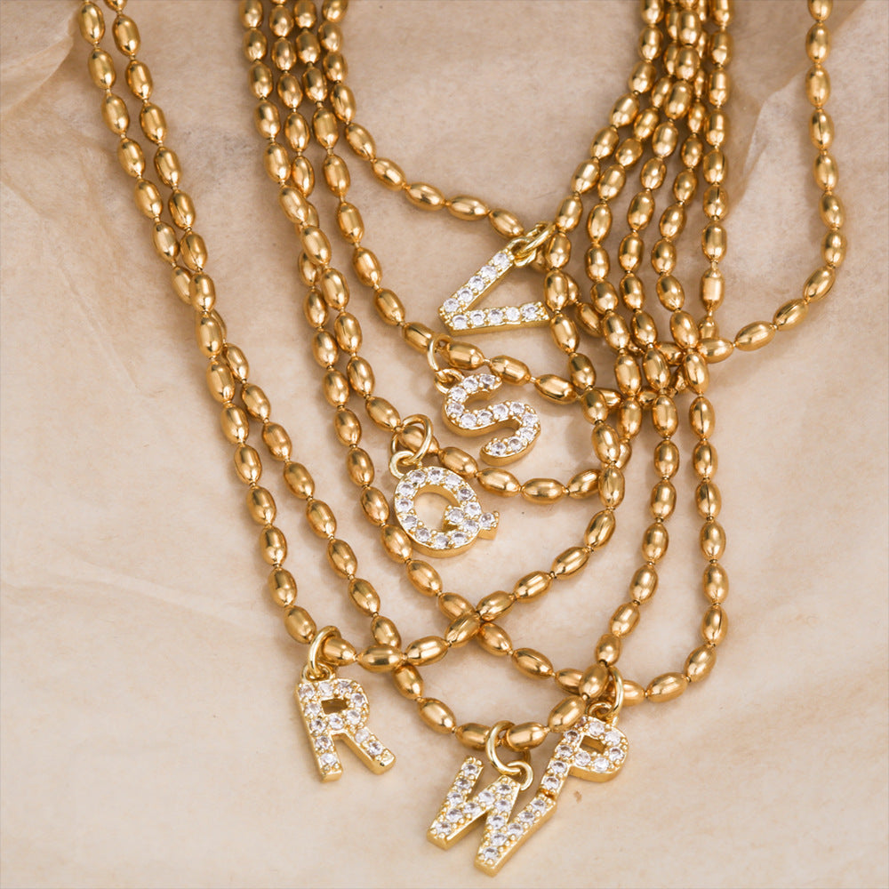 Collana in Acciaio Inossidabile a Forma di Lettera Minimalista con Intarsio di Strass da Donna, Stile Catena Snake, Elegante Gioiello per Clavicola