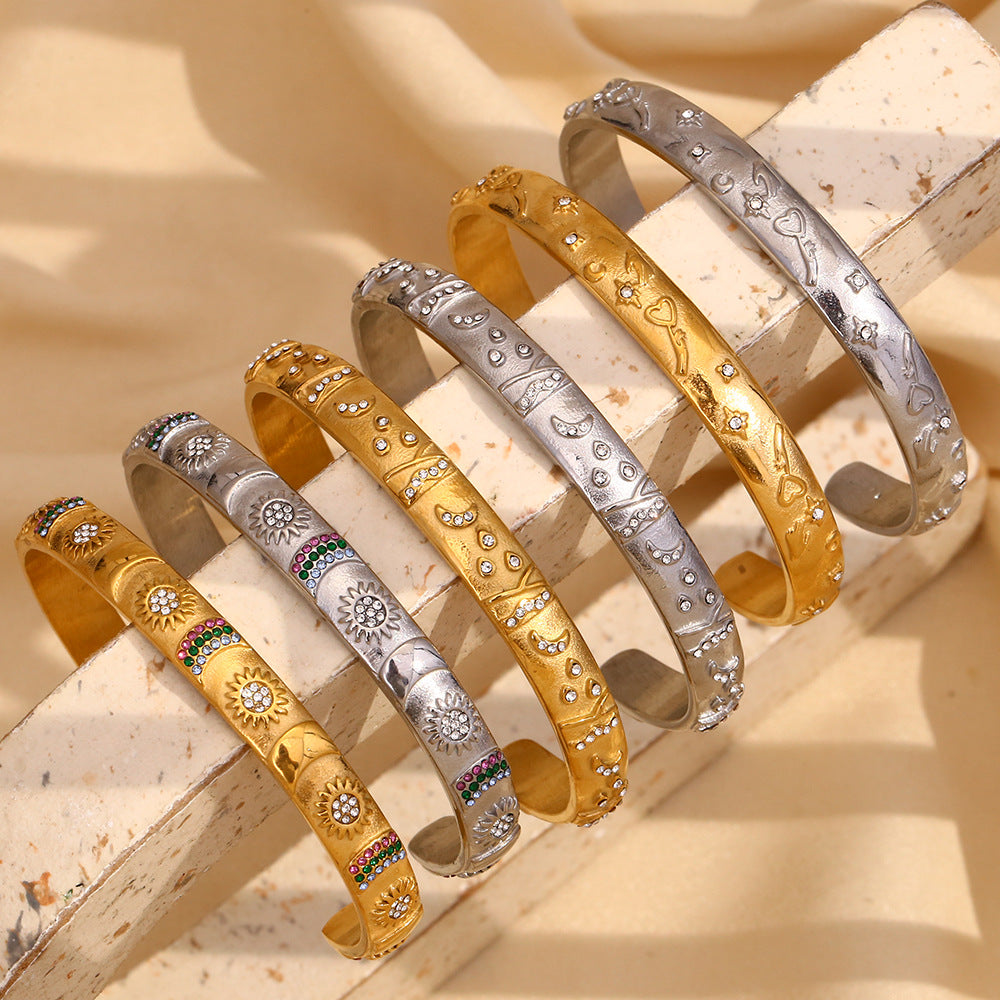 Elegant Geometric 18K Gold Plated Stainless Steel Ring Bracelet Earring Set for Women