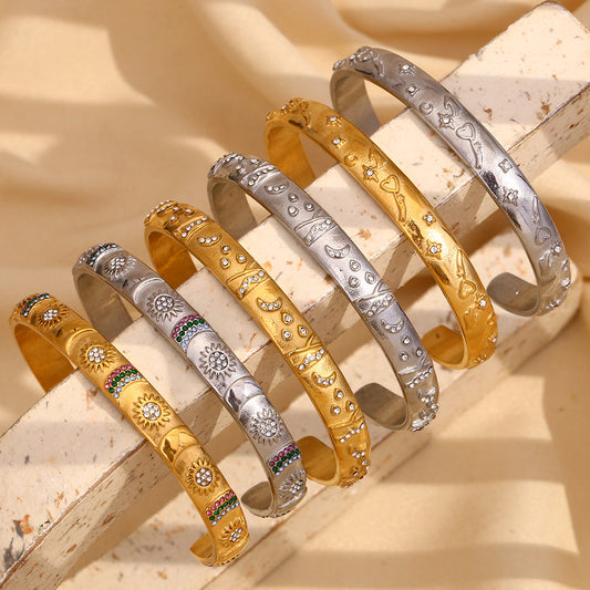 Elegant Geometric 18K Gold Plated Stainless Steel Ring Bracelet Earring Set for Women