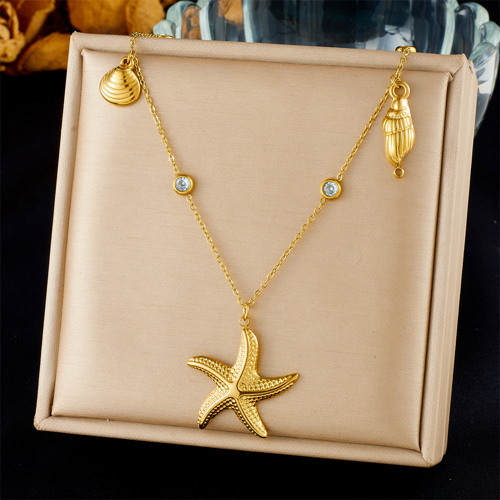 Chic Gold Plated Drip Oil Stainless Steel Starfish Butterfly Necklace