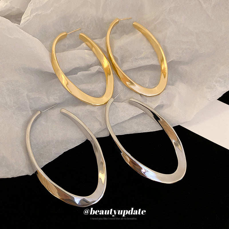 Orecchini a Cerchio in Rame Elettroplaccato Stile Chic con Perni in Argento Sterling 925, Design Geometrico Ovale, Gioielli da Donna di Moda per Tutti i Giorni