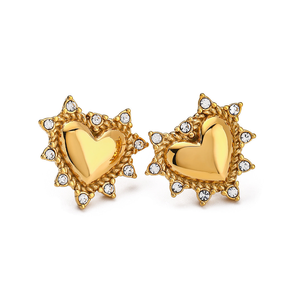 18K Gold Plated Heart Rhinestone Stainless Steel Earrings for Women