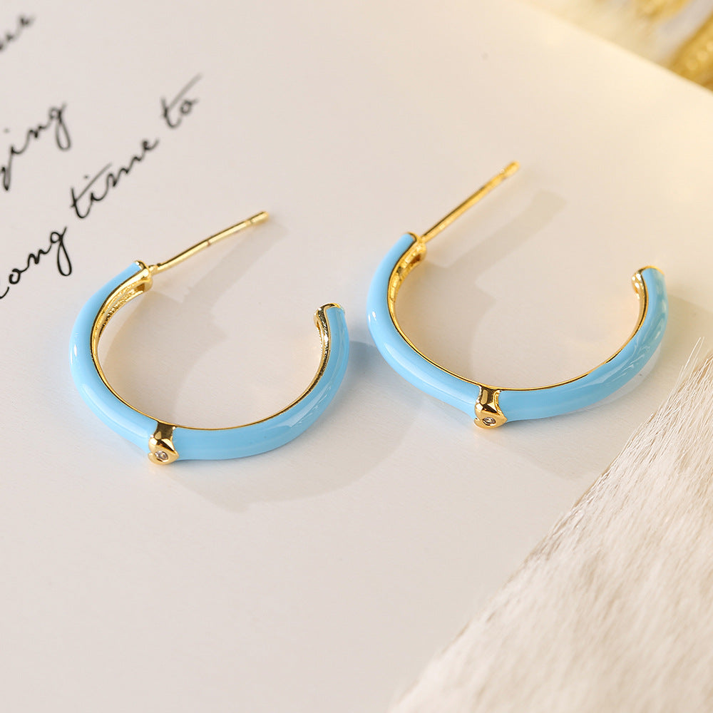 Minimalist Geometric C-Shaped Earrings for Women in Copper with Micro-Pave Finish