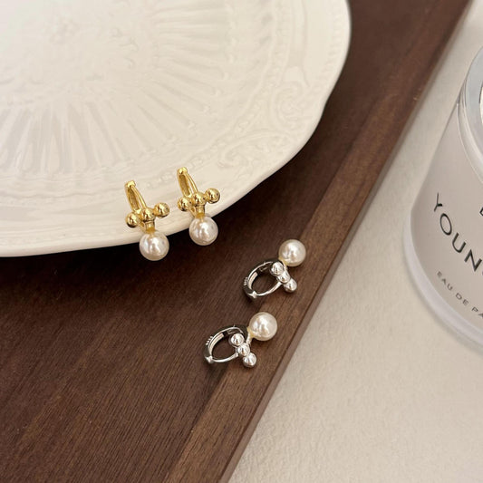 Orecchini a perno asimmetrici in argento Sterling 925 placcato oro con design a doppio anello e forma a lettera in stile coreano minimalista