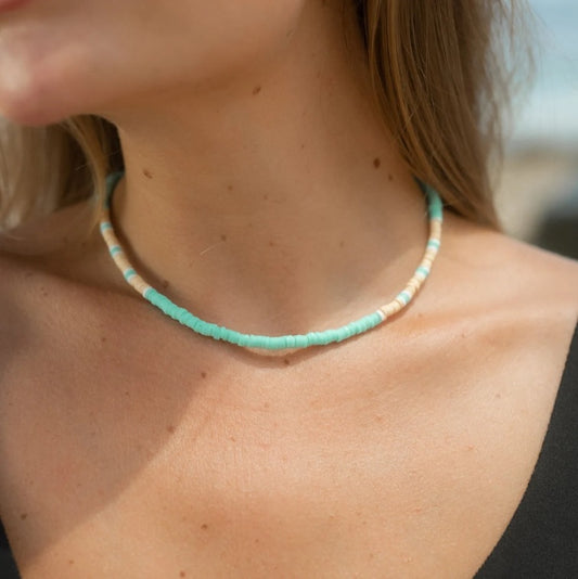 Casual Geometric Round Handmade Resin Choker Necklace with Glass Beads Cable Chain for Unisex