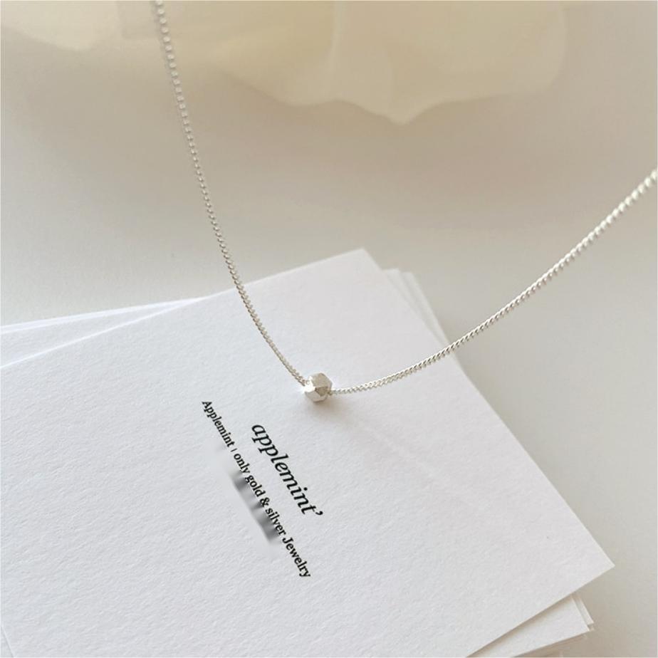 Minimalist Geometric Square-Cut Pendant Necklace in 925 Sterling Silver with Rhodium Plating and Rainbow Accents on Snake Chain