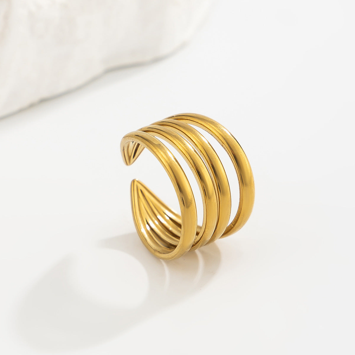 18K PVD Gold Plated Stainless Steel Floral Geometric Open Ring for Women
