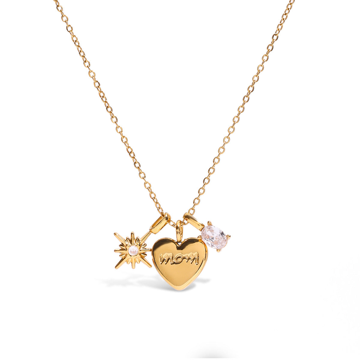 Collana da donna a forma di cuore, minimalista, in acciaio inossidabile, con strass intarsiati e finitura placcata